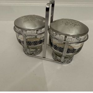 Mid Century Modern glass and metal condiment set